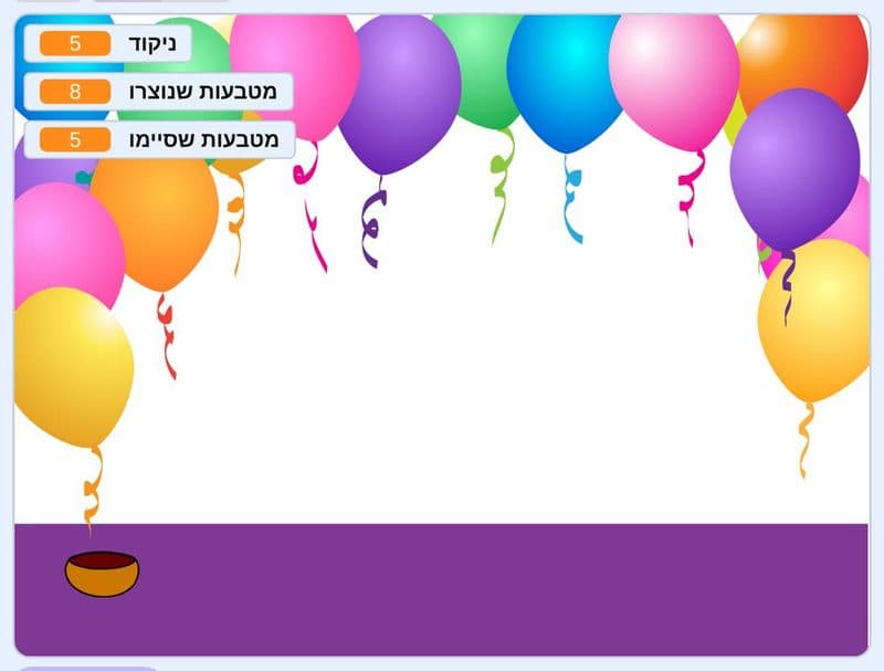 צילום מסך מהמשחק "גשם של מטבעות" ב-Scratch